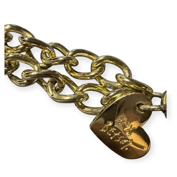 Betsey Johnson Black Patent Leather Lips Wristlet Purse Gold Chain/Heart - Picture 2 of 5